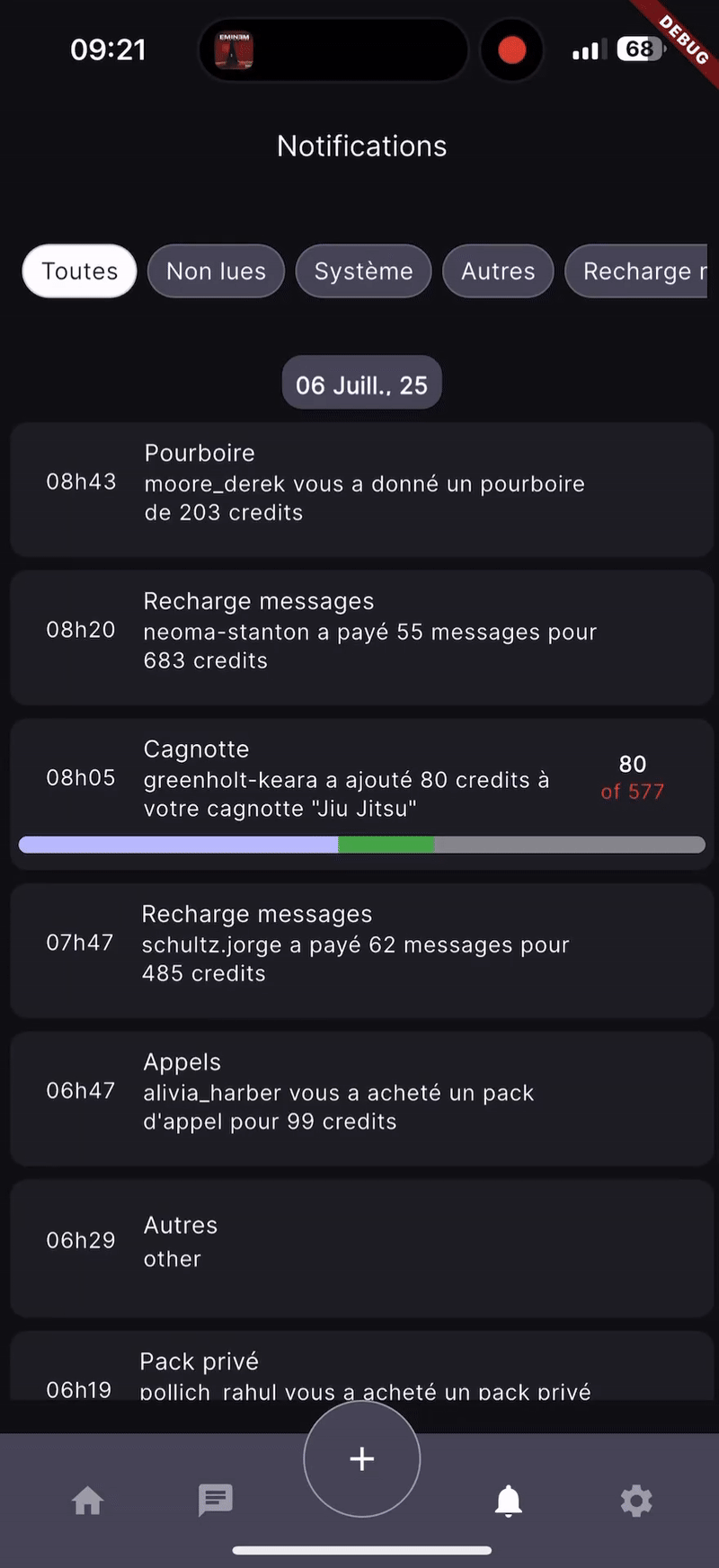 Vipuick notifications screen